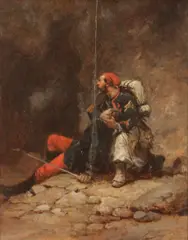 Wilfrid Constant Beauquesne, The dying captain, oil on panel