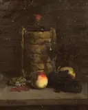 Ferdinand Roybet, A still life with fruit and wine on a table