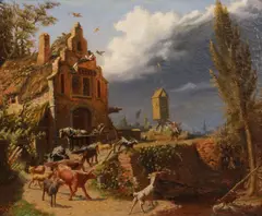 Belgian School, A shepherd boy driving a herd of goats; together with a painting of a similar subject  (a pair), one inscribed indistinctly 'FL [..]' (lower left)