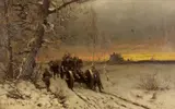 A winter scene with soldiers on a road transporting a horse-drawn cannon by Friedrich Josef Nicolai Heydendahl, oil on canvas, offered Jul 2012