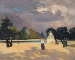 Jules Ernest Renoux, Le Bassin des Tuileries, oil on canvas