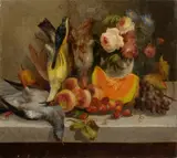 Sureau, A still life with fruit, flowers and dead birds on a table; together with a still life by the same hand (a pair)