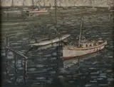 Thorwald Probst, Yachts at Anchor, oil on canvas