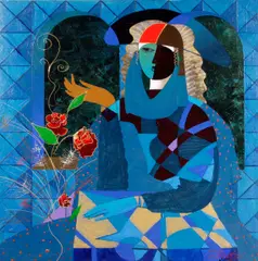 Oleg Zhivetin, Woman with flowers, 1993, mixed media on canvas