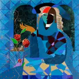 Oleg Zhivetin, Woman with flowers, 1993, mixed media on canvas