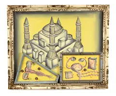 Cisco Jiménez, Mesquita Ovulando, 1999, acrylic, bolts, screws and wood collage on panel