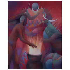 Diego Guzmán, Conjurantes con mujer - Diosa - montaña, Óleo sobre masonite