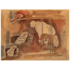 Alberto Gironella, Estudio para El obrador de Francisco Lezcano, Acuarela y tinta sobre papel
