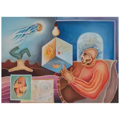 El astrónomo by Álvaro Santiago, Gouache y tinta sobre papel, offered Aug 2026