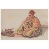 Raúl Anguiano, Vendedora de iguanas, Sanguina, carboncillo y pastel sobre papel