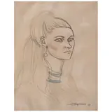 Raúl Anguiano, Retrato, Tinta y sanguina sobre papel