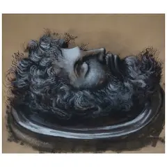 Manuel Serrano, Cabeza de Juan Bautista, ca. 1947, Tinta y temple sobre papel