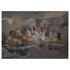 Manuel Navarro, Mercado de Mérida, Óleo sobre tela