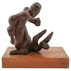 Alfredo Zalce, Untitled, Escultura en bronce en base de madera