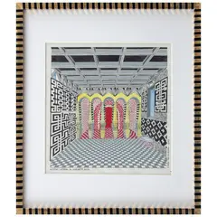 Pedro Friedeberg, Acceso lateral al gabinete azul, 2010, Tinta y acrílico sobre cartón