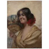 Ángel Zárraga, Femme à l’éventail / L'espagnole, Óleo sobre tela sobre fibracel
