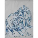 Ángel Zárraga, La lutte pour le ballon, 1928, Tinta sobre papel