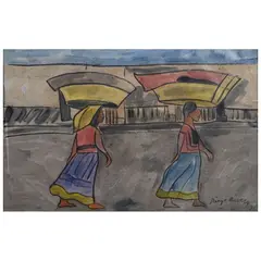Diego Rivera, Señoras de Juchitán, Acuarela y tinta sobre papel arroz