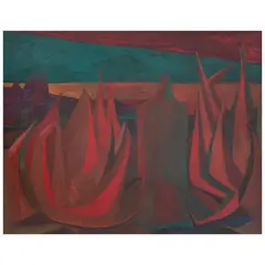 Pedro Coronel, Sin título (Magueyes rojos), de la serie Soledad campesina, 1953, Óleo sobre masonite