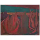 Pedro Coronel, Sin título (Magueyes rojos), de la serie Soledad campesina, 1953, Óleo sobre masonite