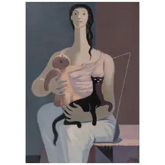 Santos Balmori, Tres personajes posando, Óleo sobre tela