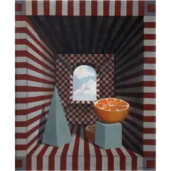 Xavier Esqueda, Surrealistic Objects Including Orange, Óleo sobre tela