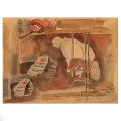 Alberto Gironella, Estudio para El obrador de Francisco Lezcano, Acuarela y tinta sobre papel