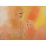 Rafael Coronel, Los hermanos, Acrílico y lápices de color sobre cartoncillo