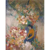 Ángel Zárraga, Fleuriste lisant, Óleo sobre cartoncillo