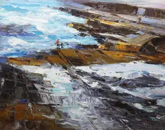 Stuart Williams, FIGURES by THE WATERS EDGE, Oil on board