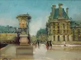 Patrick Cahill, Winter At The Louvre, Oil on panel