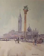 Arthur Gibney, Venetian Quayside, Watercolour