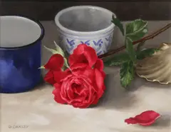 George Oakley, Red Rose, Oil on board