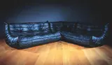 Ligne Roset, A Black Leather 'Togo' Suite