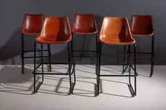 Rocket St. George, A Set Of Five Industrial Leather Bar/Kitchen Island Stools,
