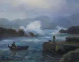 Deirdre O'Donnell, Boats In A Windy Harbour, Oil on board