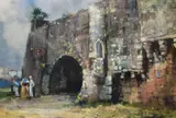 Kenneth Webb, Figures Outside A Ruin, Oil on canvas