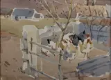Desmond Carrick, Farmyard Chickens, Watercolour