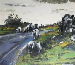 Dennis Orme Shaw, Sheep On The Road To Clifden, CONNEMARA Oil on canvas