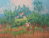 In A Citrus Orchard, Nerja by Desmond Carrick, Oil on board, sold Feb 2021