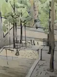 Desmond Carrick, Steps From Sacre Coeur, Watercolour