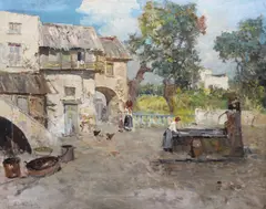 Luigi Bertolingrande, The Waterpump - Italian Farmyard, Oil on canvas