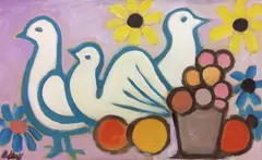 Markey Robinson, Doves And Sunflowers, Gouache on card