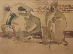 Crouching Figures by George Campbell, Watercolour, sold Feb 2021