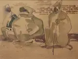 George Campbell, Crouching Figures, Watercolour