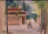 Barbara Warren, Summer Market, Howth, Charcoal and crayon