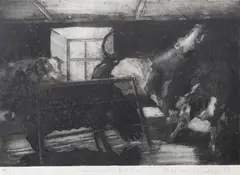 Linnegan's Kitchen by Diarmuid Delargy, 1982, Etching, sold Feb 2021