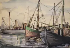 William G. Spencer, Boats In Harbour, Watercolour