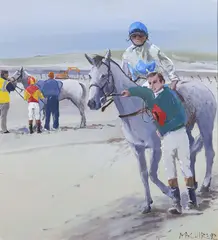 Cecil Maguire, First Race, Omey Strand, Connemara, Oil on board