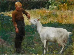 Anton Hirschig, Feeding Time, Oil on canvas